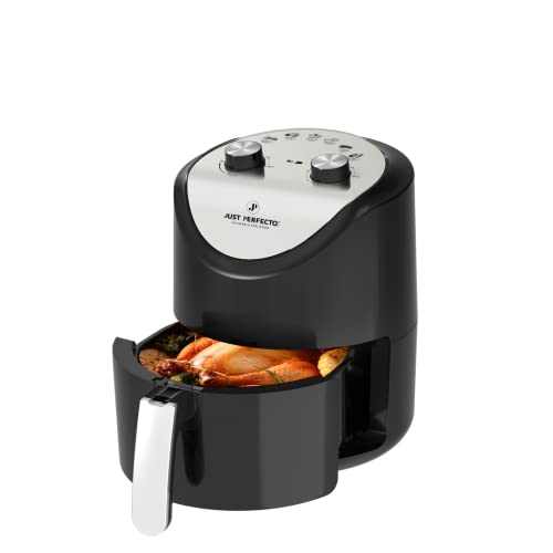 Just Perfecto Freidora sin Aceite 3.5L - freidora de aire caliente con 1200W - Freidora de aire negra- 7 Modos air fryer - pantalla LED táctil - cesta antiadherente, temporizador