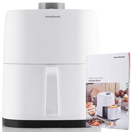 InnovaGoods® Freidora sin Aceite 2L, air fryer 1200W con +100 recetas en Español, freidora aire con cesta antiadherente, temporizador y flujo de aire 360° freidora de aire para 2 personas Color Blanco