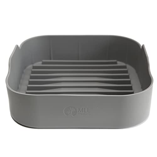 Molde Silicona Freidora De Aire Air Fryer - Cesta Recipiente para Freidoras De Aire + Accesorios Freidora Sin Aceite (Molde Cuadrado 20.5cm, Gris)