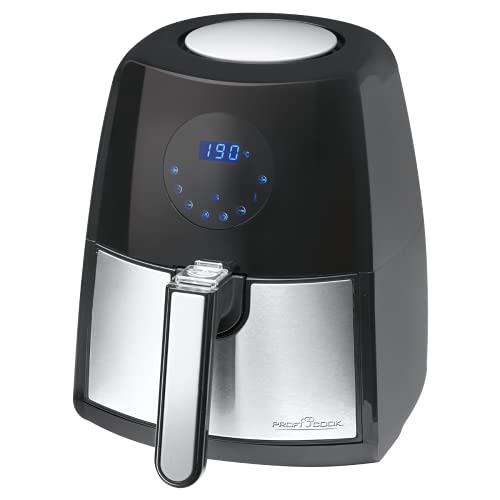 ProfiCook PC-FR 1147 H Freidora sin Aceite por Aire Caliente, Capacidad 2,5 l, termostato y Temporizador Digital, 7 programas de fritura, 1500 W, 2.5 litros, 44 Decibelios, Negro, Acero Inoxidable