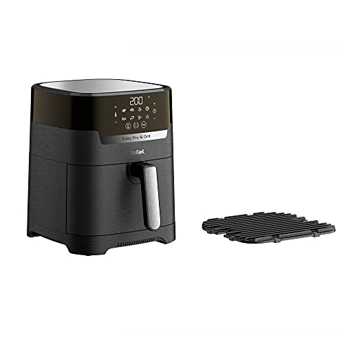 Tefal EY5058 Easy Fry & Grill Precision Freidora de aire caliente, tecnología 2 en 1 (freidora de aire caliente y parrilla), pantalla digital, capacidad: 4,2 litros, 8 programas automáticos, negro, XL