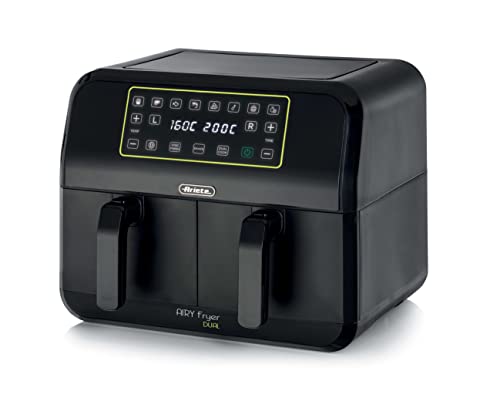 Ariete 4623 Airy Fryer Dual, Freidora de aire con doble cesta, 1700 W, capacidad 8 L, 3 funciones de cocción, panel digital LED táctil, 8 programas preestablecidos, temporizador, 2 cestas, negro