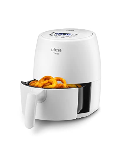 Ufesa Twist Freidora de Aire sin Aceite de 2L, 6 Programas, 1200W, Temporizador, Temperatura 80ºC - 200ºC, Sin BPA, Cubeta y Bandeja Anti-Adherentes, Cuerpo/Asa Tacto Frío