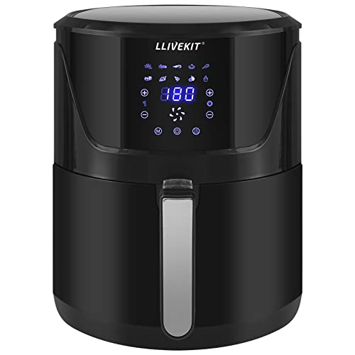 LLIVEKIT Freidora sin Aceite 5L, 1400W Freidora de Aire Caliente, Air Fryer con Pantalla Táctil Digital LED, 10 Programas, Termostato Ajustable y Control de Tiempo, Negro