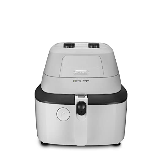 De'Longhi FH2101.W IDEALFRY Freidora de aire caliente, capacidad 1 kg, fritura ligera y saludable, panel de control manual, bañera extraíble, práctica tapa y temporizador ajustable, color blanco