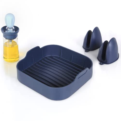 Mypicompany. Molde Silicona Freidora de Aire de 20cm Cuadrada+2 Guantes Silicona Horno+Dispensador de aceite. Molde Airfryer Silicona. Olla Silicona Freidora de Aire. Recipientes para freidora de aire