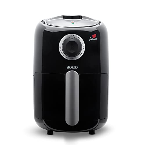 SOGO Air Fry 10470 - Freidora de Aire Caliente Sin Aceite, Capacidad 1,6 L, 1000W con Control de Temperatura y Temporizador, Libro de Recetas, Horno Eléctrico Sin Sobrecalentamientos (1,6 litros)