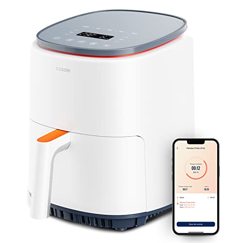 COSORI Freidora de Aire, Inteligente, sin Aceite, 3,8L, 75-230℃, 1500W, con APP recetas, 7 programas, Air Fryer saludable para 1-3 personas, apta para el lavavajillas, Blanca