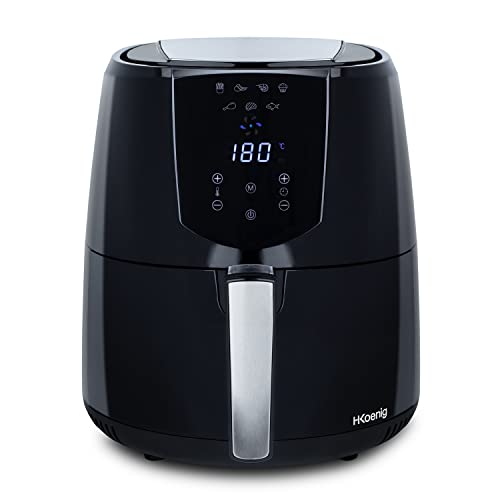 H.Koenig FRY800 Freidora Sin Aceite, Freidora de aire, Capacidad 4L, 7 Programas, 1400 W, Temperatura Regulable hasta 200 °C, Temporizador 60 Mins, Pantalla LCD, Tamaño Compacto, Acero Inoxidable