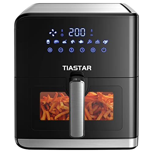 Tiastar Freidora sin Aceite con Ventana de Visualización, 7,5L Freidora de Aire Caliente, Air Fryer con Regulación de Temperatura y Tiempo, 8 Programas, Control Táctil, 1700W, Negro