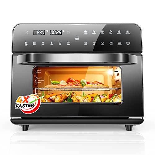 Freidora sin Aceite 25L, Freidora de Aire Caliente 12 en 1 Horno Electrico de Sobremesa con 20 Recetas Españolas para Pollo Asado, Pizza y Papas Fritas, 1800W Cocción Rápida y Fácil Limpieza