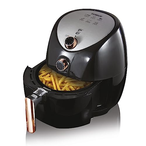 Tower T17021RG Freidora de Aire Tamaño Familiar: Air Fryer con Circulación de Aire Rápida y Temporizador de 60 Minutos: Freidora Sin Aceite de 4.3 L, 1500 W, Negro Oro rosa