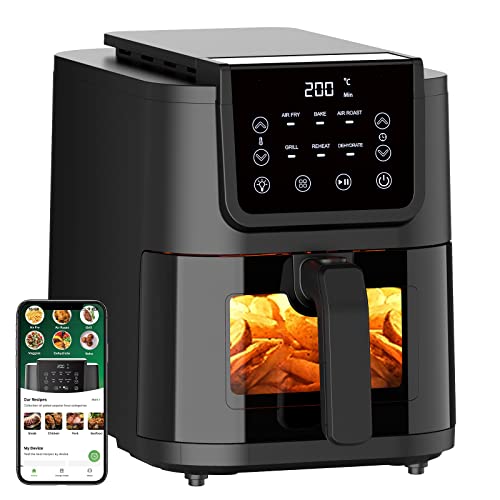 CHEFREE Freidora sin Aceite 5L AFW01, Air Fryer con Ventana de Visualización, Pantalla Táctil, Rejilla para Pan, 6 Modos, Freidora de Aire 1500W, Apta para el Lavavajillas