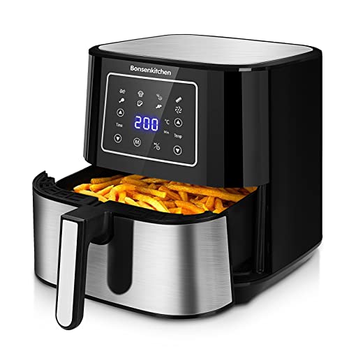 Freidora sin Aceite 5,5L 1700W, Freidora de Aire con 7 Programas, LED Pantalla, Temperatura y Tiempo ajustable, freidora de aire sin aceites, cesta antiadherente, Recetas Incluidos, Sin BPA