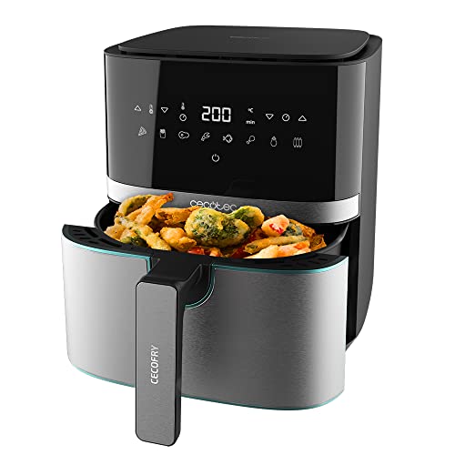 Cecotec Freidora sin Aceite de 5,5 L de Aire Caliente Cecofry Full Inox 5500 Pro. 1700 W, Dietética y Digital, Panel Táctil, Acabados en Acero Inox, Tecnología PerfectCook, Termostato, 8 Modos