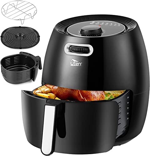 Uten Freidora sin Aceite 6.5L, Freidora de Aire Con Sistema de Circulación de Aire Rápido, 80-200℃ 1800W, Air Fryer con Dial Giratorio para Tiempo y Temperatura Negro [Ahorra hasta un 50% en Energía]