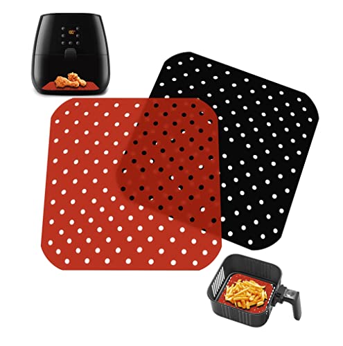 2 Accesorios Freidora de Aire sin Aceite - Almohadillas Airfryer para Cesta - Alfombrillas de Silicona para Cestillo - Utensilios Repuesto para Horno (Cuadrado 19cm)