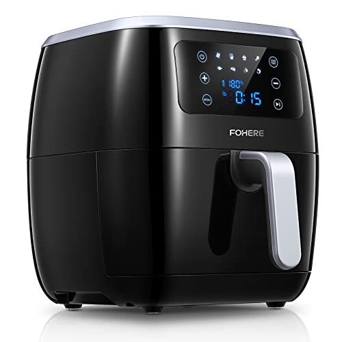 FOHERE Freidora sin Aceite 6 Litros, Freidora de Aire Silenciosa, Freidora Aire con 8 Programas, Temperatura (80-200℃) y Tiempo (0-30min) Ajustable, 1800w, Negro, Libre de BPA