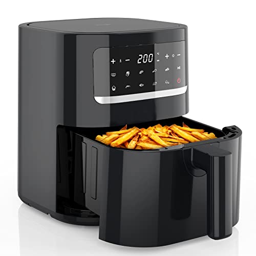 Iceagle Freidora sin Aceite 5.5 L Air Fryer XXL - Freidora Aire 1400 W con 9 Programas, pantalla LED táctil, cesta antiadherente, temporizador, Negro