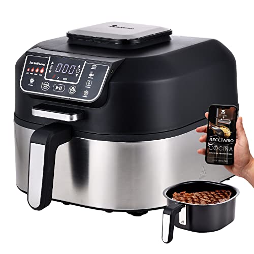 MasterPro Robot de Cocina - Grill Eléctrico, fríe, asa, hornea, freidora sin aceite, deshidrata, cocina con Pantalla LED Táctil, Temporizador, Sin BPA ni PFOA, 1760W, capacidad 5,6L (BGMP-9148)