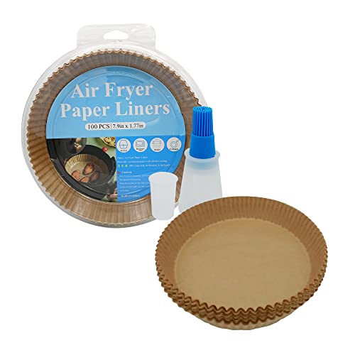 Mypicompany. Papel Freidora Aire, Redondo 20cm con Dosificador Aceite. 100 Piezas de Papel para Freidora de Aire. Papel Air Fryer Redondo. Moldes Papel Freidora de Aire, 100% Grado Alimenticio