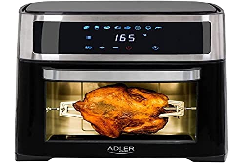 ADLER AD6309 Horno Freidora de Aire Caliente 13 Litros, Convección, sin Aceite, 8 Programas, Pollo Asado, Patatas Fritas, Panel Táctil, Temperatura 40–200 °C, Temporizador, 2500W