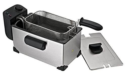 Jocca - Freidora de aceite caliente 2200W | Capacidad 3 litros | Desmontable lavable | Freidora pequeña | Tapa acero inoxidable