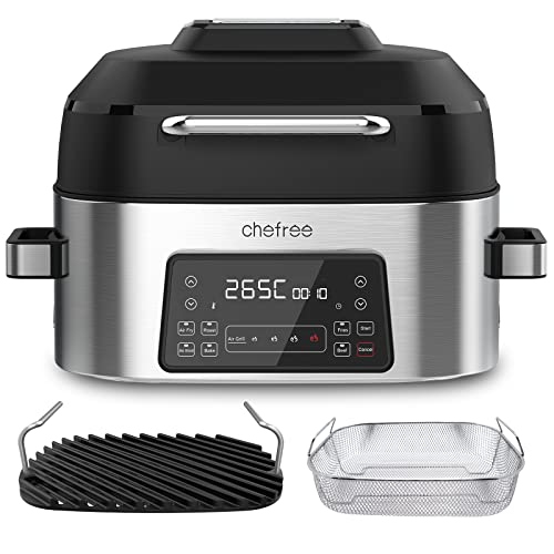 CHEFREE [2 en 1] Air Fryer y Parrilla Eléctrica sin Humos, Freidora sin Aceite de 6L Táctil con 6 Programas, Apta para Lavavajillas, Freidora de Aire AFG01