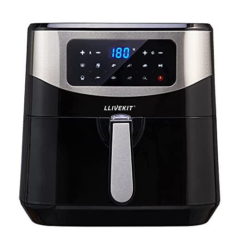 LLIVEKIT Freidora sin Aceite 7L, 1800W Freidora de Aire Caliente, Air Fryer XXL con Pantalla Táctil Digital LED, 10 Programas, Termostato Ajustable y Control de Tiempo, Negro