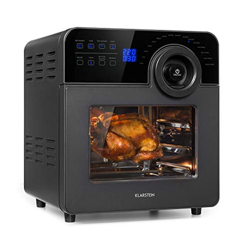 Klarstein AeroVital Cube Chef - Freidora aire, Freidora sin aceite con potencia 1700 W, Freidora de aire con volumen 14 L, 50-220 °C, Pincho giratorio, Pantalla táctil, 16 programas, Negro