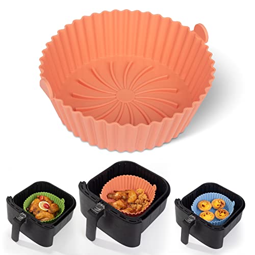 Olla de silicona para freidora de aire, no limpia la cesta de aire dura, repuesto de freidoras de aire de silicona apta para alimentos, accesorios de horno, 16 x 6 cm (naranja rojo)