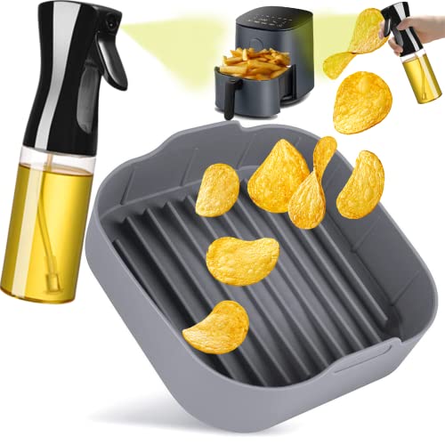 Uonel INDUSTRY Molde Silicona Freidora de aire (+ Pulverizador de aceite) Accesorios cosori 5 5,5 L - Olla Cuadrada air fryer recipiente Cesta Facil de lavar - Drenado de aceite 20 CM