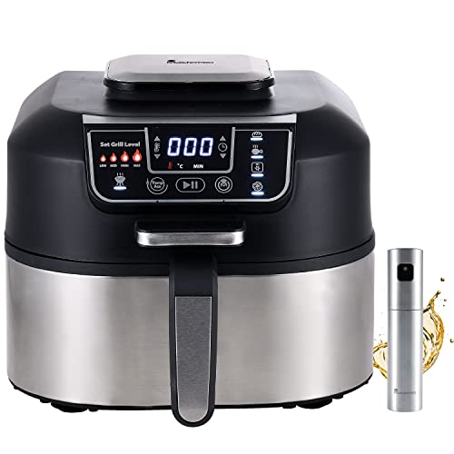 MasterPro Smokeless Grill | Kit de Grill Eléctrico de 1760W de Potencia y Spray Pulverizador de Aceite | 5 Funciones | Freidora de Aire | Freidora Sin Aceite, Horno y Deshidratador de Alimentos