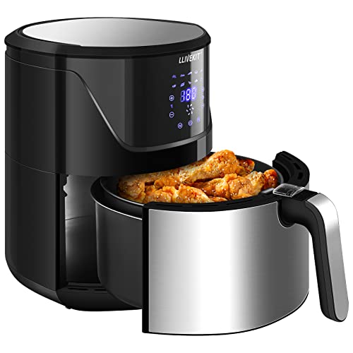 LLIVEKIT Freidora sin Aceite 7L, 1800W Freidora de Aire Caliente, Air Fryer con Pantalla Táctil Digital LED, 10 Programas, Termostato Ajustable y Control de Tiempo, Negro+plata