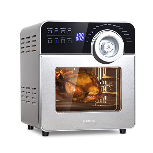 Klarstein AeroVital Cube Chef - Freidora aire, Freidora sin aceite con potencia 1700 W, Freidora de aire con volumen 14 L, 50-220 °C, Pincho giratorio, Pantalla táctil, 16 programas, plateado