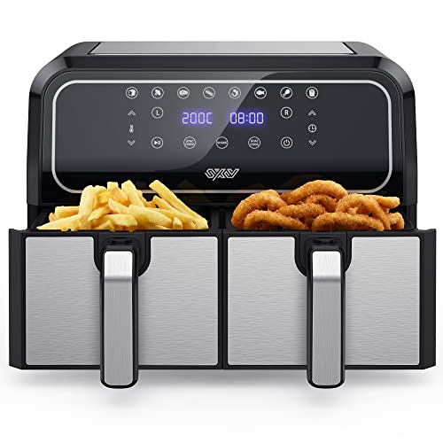 Innsky Freidora sin Aceite Dual Zone, 8L Freidora Aire Caliente Doble Compartimento, Actualizar Air Fryer con 8 Programas, con Recetas Españolas