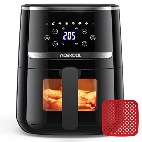 Freidora de Aire 4,5 L Acekool Freidora sin Aceite con Alfombrillas de Silicona, 8 Programas, Pantalla LED Táctil, 1500W Freidora Aire con Accesorio y Receta, Temporizador y Temperatura Regulable FT6