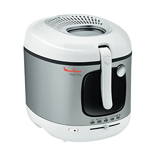 Moulinex Mega Solo Independiente 2100W Plata, Color blanco - Freidora (2 kg, 3 L, Solo, Plata, Blanco, Botones, Barra de desplazamiento, Independiente)