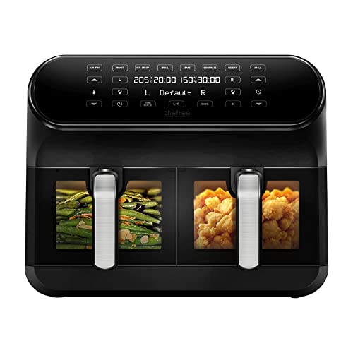 CHEFREE AFW20 Freidora Aire Dual Zone, 8L, Air Fryer con Ventana de Visualización, Doble Cestas con 8 Programas, Pantalla Táctil, Recetas Online, Cesta Antiadherente