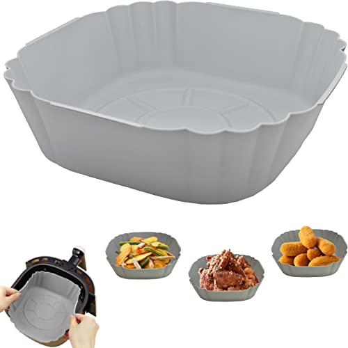 Olla de Silicona para Freidora de Aire de 3 a 4,5L, Cesta Molde Silicona Airfryer Reutilizable Accesorios Freidora sin Aceite Fuente Airfryer Cuadrada Antiadherente, Microondas Horno Bandeja 20 cm