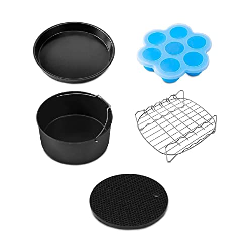 Mellerware - Accesorios Freidora de Aire | Airfryer 5.5L | Set de 5 accesorios - molde Pasteles, molde Pizza, molde Muffin, Rejilla brochetas, Salvamanteles | Para Freidora sin aceite Crunchy! XL