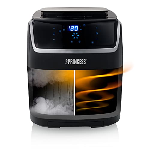 Princess 182080 Freidora sin aceite y vaporera 2 en 1 multifunción, capacidad 6.5 L, Ahorra hasta un 62,2% de energía, 8 programas, panel digital táctil, recetario en PDF y accesorios incluidos