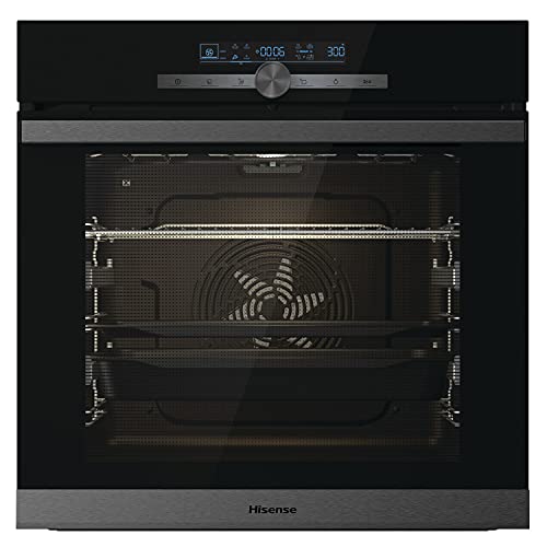 Hisense BSA66334PG Horno Pirolítico con Vapor 100% + Función Freidora de Aire sin Aceite, Gran Capacidad 77L,Cocción Simultanea 5 Niveles, ventilador XXL, Pizza mode 300º, Puertas removibles Negro