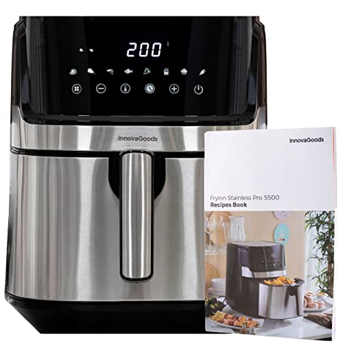 InnovaGoods® Freidora sin Aceite 5,5L, air fryer 1700W, 100 recetas en ES, freidora aire con 8 programas, pantalla táctil cesta antiadherente temporizador y flujo de aire 360° ideal para 3-5 personas