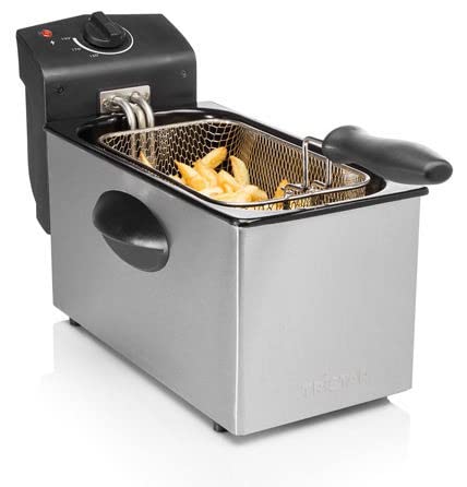 Tristar FR-6935 Freidora eléctrica Deep Fryer, Capacidad de 3 litros, termostato regulable, mango plegable, almacenamiento del cable, zona fría, libre de BPA y PFOA, fácil de limpiar, 2000 W