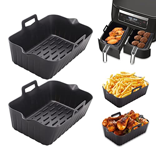 Alyvisun Molde Silicona Aire, 2 Piezas Accesorios Freidoras Sin Aceite Reutilizable Air Fryer Accessories para Cocina, Horno, Microondas, Negro