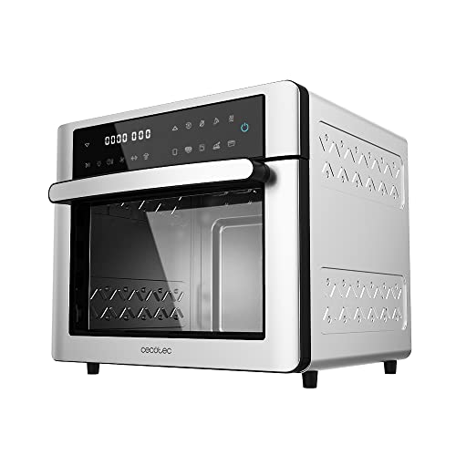 Cecotec Horno Freidora de Aire Caliente Bake&Fry 3000 Touch Steel. 1600 W, 30 Litros, Convección, Pantalla Táctil, 9 Funciones, Temperatura y Altura Regulable, Acero Inoxidable