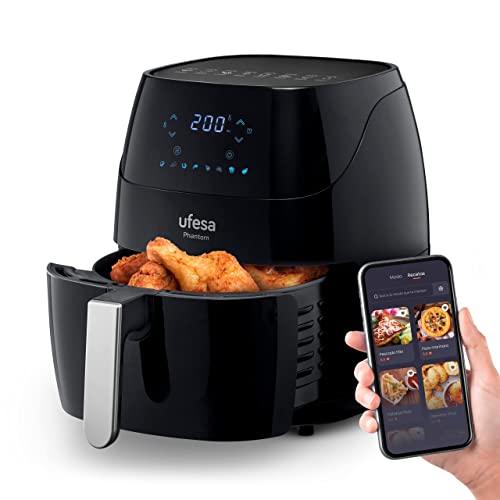 Ufesa AF5000 Phantom Freidora de Aire sin Aceite con WIFI, 5L, Control Táctil Digital, 8 Programas, 1500W, APP con Recetario, Temperatura y Tiempo Regulable, Cubeta y Bandeja Anti-Adherentes, Negro