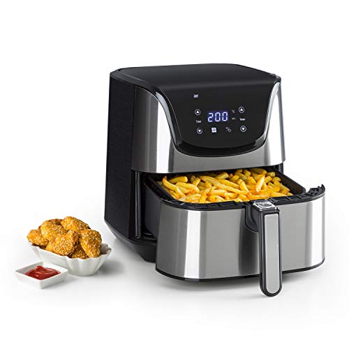 Klarstein Freidora Sin Aceite l 1700 W, 5,4 litros, Pantalla LCD Táctil, 8 Programas l Freidora Aire Caliente de Acero Inoxidable, Air fryer de Bajo Consumo, Freidoras de Aire con Termostato, Plata