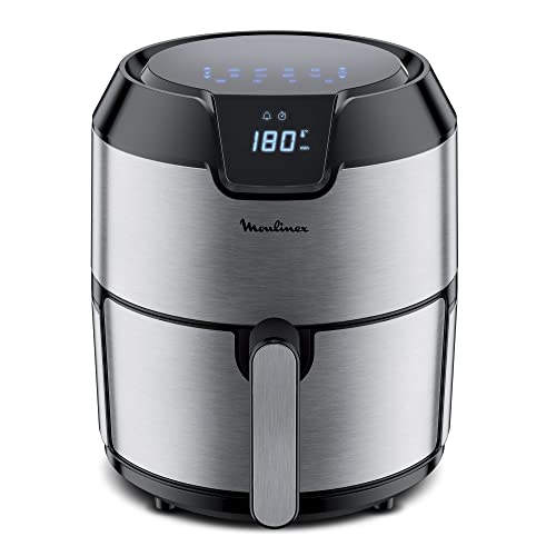 Moulinex Easy Fry Deluxe 4.2 L EZ401D Freidora de Aire Sin Aceite, Revestimiento Antiadherente, Pantalla Digital Táctil, 8 Programas de Cocinado, Comidas Sanas, App 125 recetas, Hasta 6 Personas